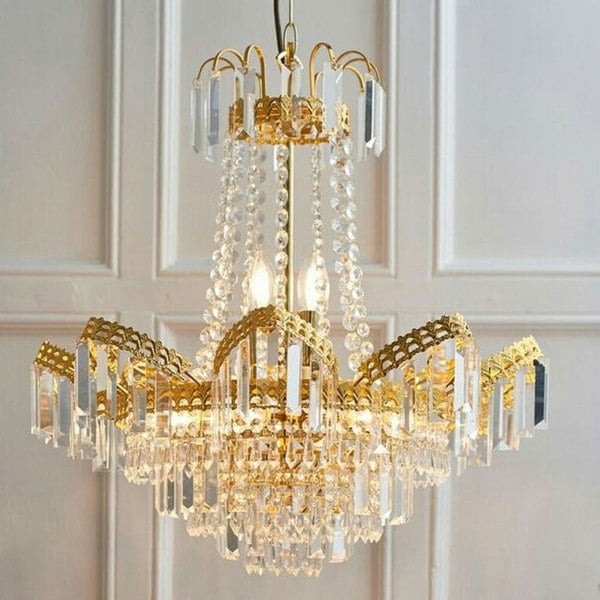 Hanging Ceiling Pendant Light GOLD & GLASS 9 Light Chandelier Lamp Bulb Fitting Loops