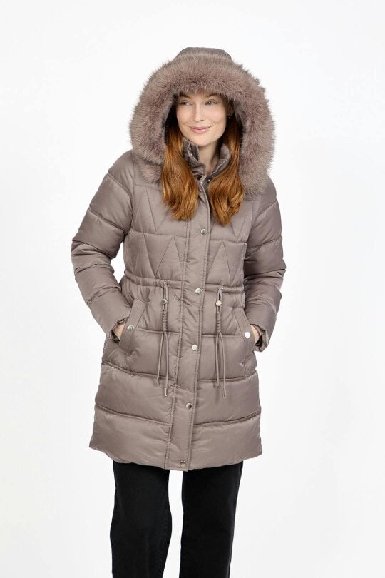 Mudflower Diamond Quilted Jacket with Detachable Fur Hood