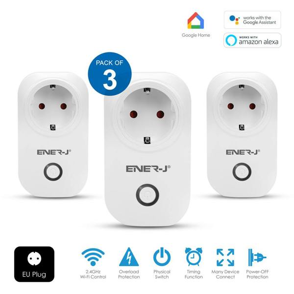 ENER-J 1600W WiFi Smart EU Plug with Energy Monitor, Smart Socket, App & Voice Control, Alexa & Google Home Compatible