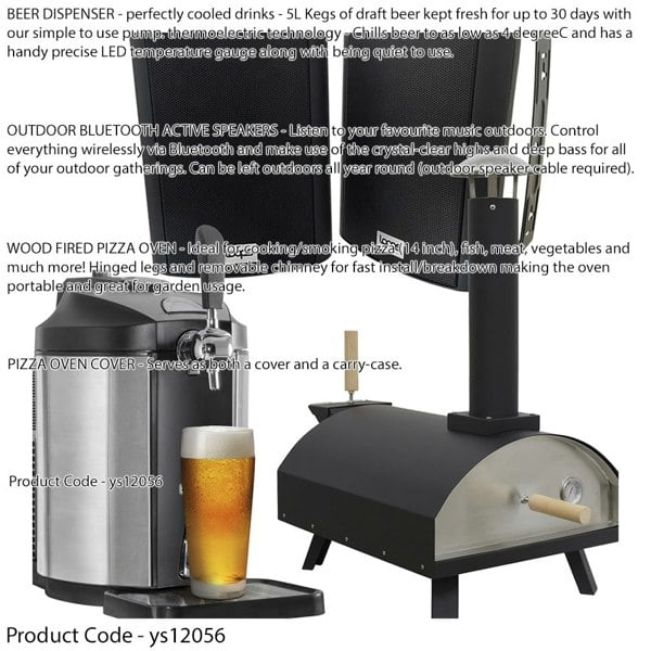Garden Party Set - Wood Fired Pizza Oven - Beer Dispenser - Outdoor Speaker Kit - LoopsDirect