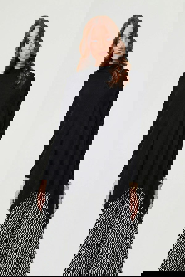 Black | High Neck Batwing Sleeve Relaxed Jumper
