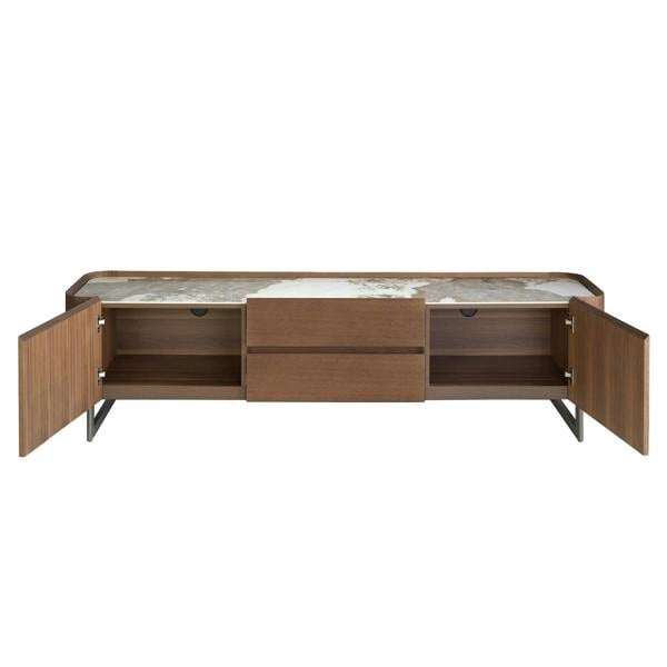 Angel Cerdá Walnut and dark metallised steel TV cabinet with porcelain marble top 3250
