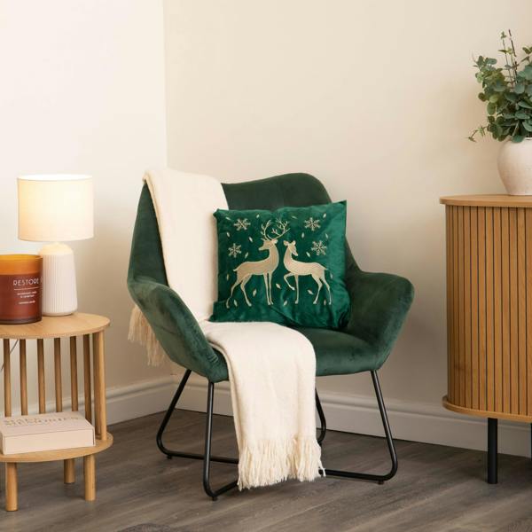 Samuel Alexander 44cm Emerald Green & Gold Reindeer Decorative Christmas Cushion