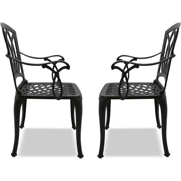 Homeology POSITANO 2-Large Garden and Patio Bistro Chairs with Armrests in Cast Aluminium Black