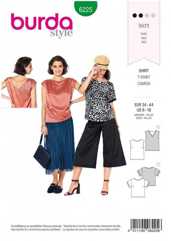 Burda Sewing Pattern 6225 Tops For Women, Sizes 8-18 - Easy