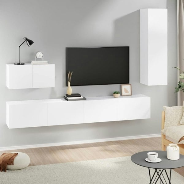 Berkfield 4 Piece TV Cabinet Set White Engineered Wood