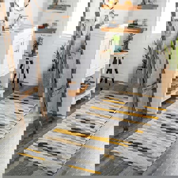 Livabliss City-Modern Orange Yellow Grey Graphic Rug