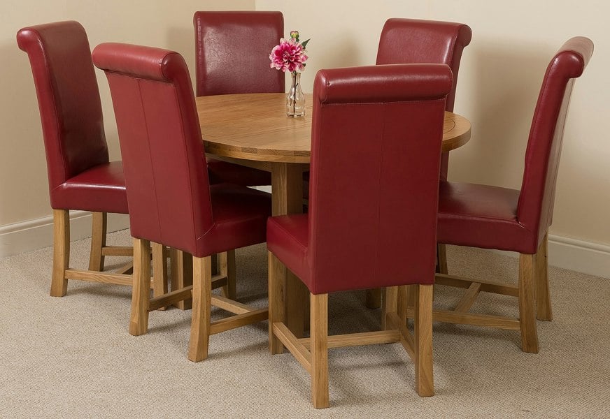That's Furniture Edmonton Round Extendable Oak Dining Set with Washington Leather Chairs