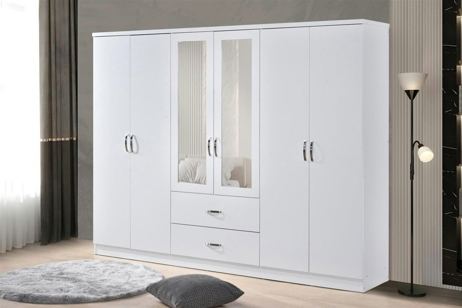 Swish Furniture Paddington 6 Door 2 Drawer Mirrored Wardrobe