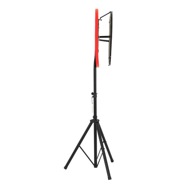 Dartboard LED ring light on a sturdy black tripod, featuring a vibrant red edge for enhanced visibility during play