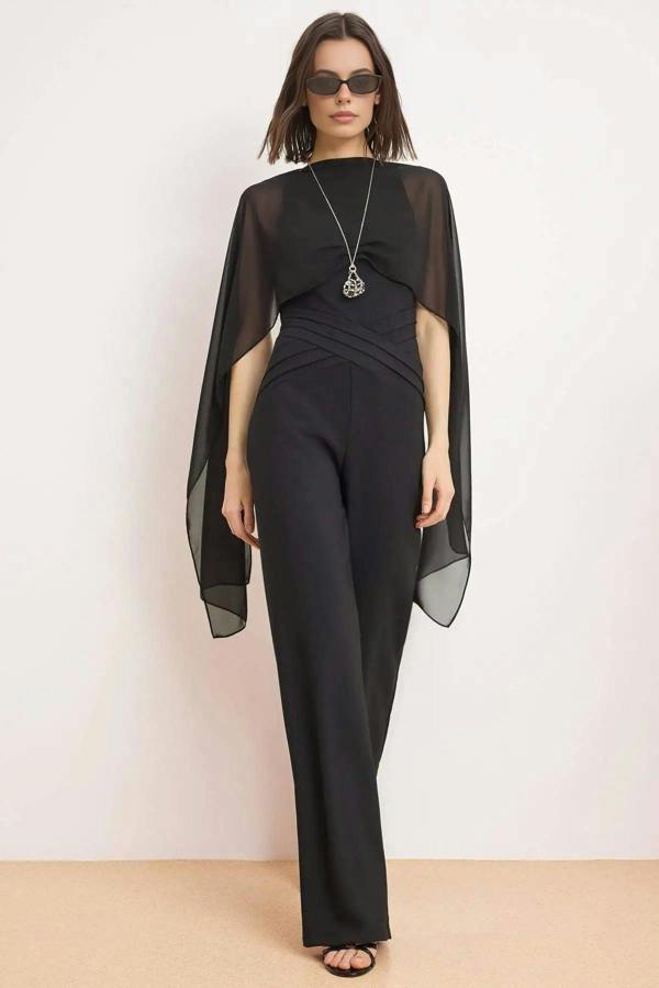 Scarf Detail Belted Wide Leg Jumpsuit