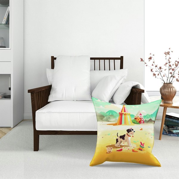 Warren Reed Doggy On A Beach Holiday Floor Cushion