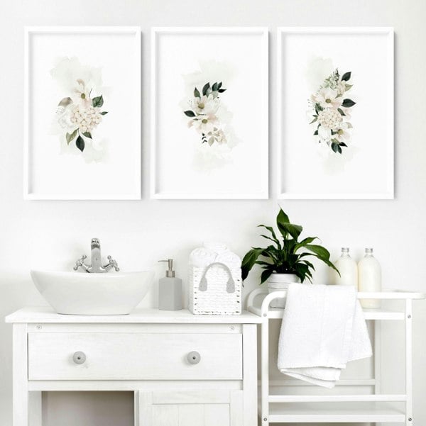 Bathroom framed pictures | set of 3 Shabby Chic wall art