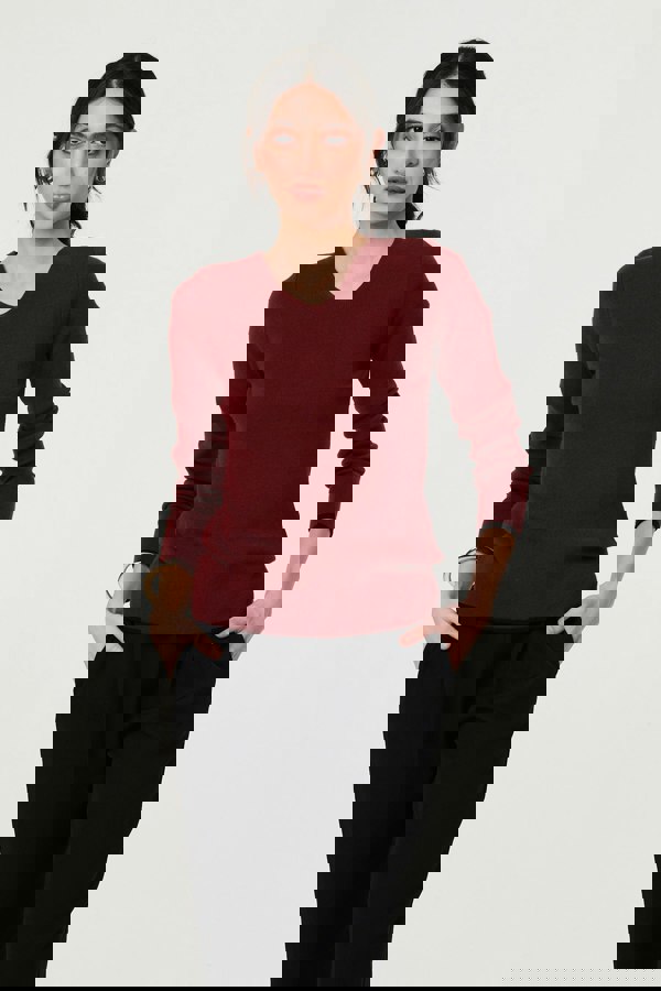 Red | Contrast Trim V-Neck Knit Top
