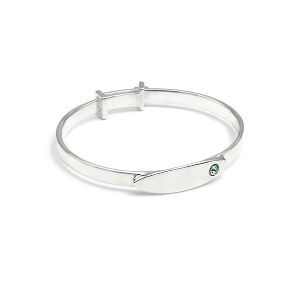 Say It With Baby Engraved Blue Stone Cross Bangle - Sterling Silver