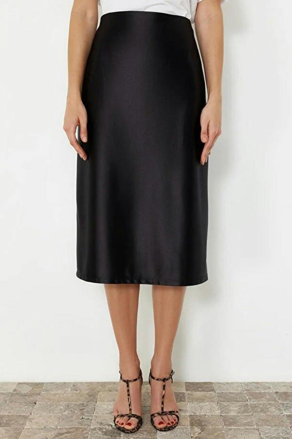 WOVCOR Satin A-Line Midi Knit Skirt