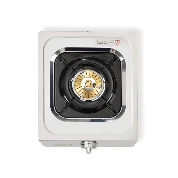 Single-burner gas stove on a white background