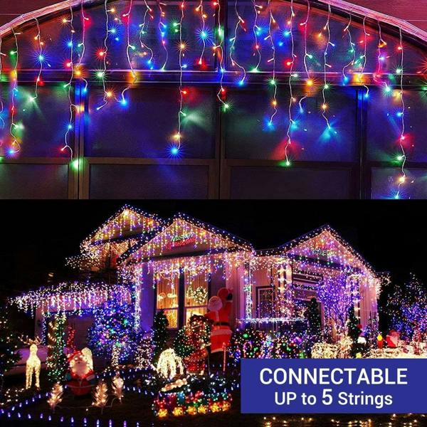 Multi Colour LED Icicle Christmas Lights with 8 Modes, Timer and Memory Function image 1