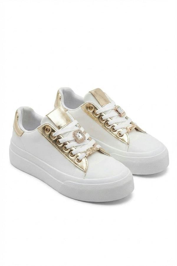 Angelah Lace Up Love Platform Trainers - Gold_wb