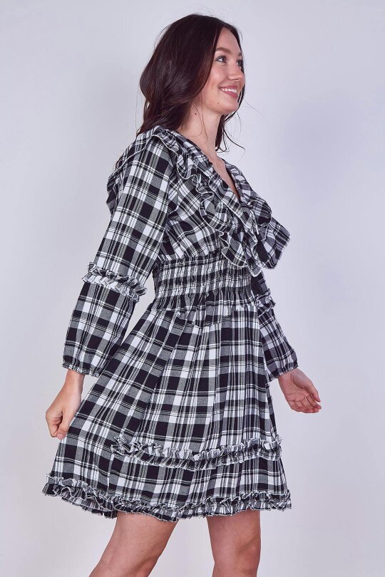 Frill Detail Check Smock Dress