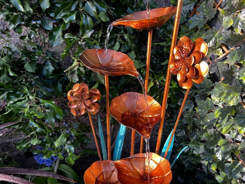 Tranquillity Water Features Copper Leaf Flower & Bowl Modern Metal Water Feature