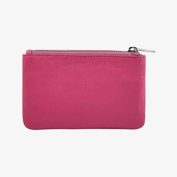 Compact pink leather zip coin purse for everyday use