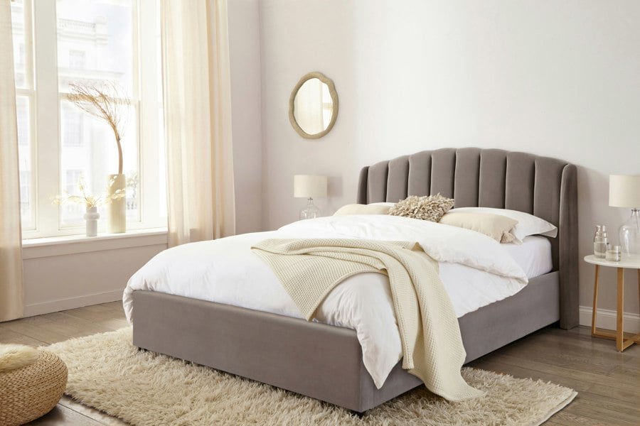 DS Living Aurelia Winged Grey Upholstered Ottoman Bed Frame