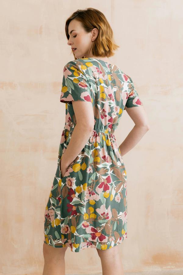 Lily & Me Carnival Linen Blend Printed Dress Laurel Green