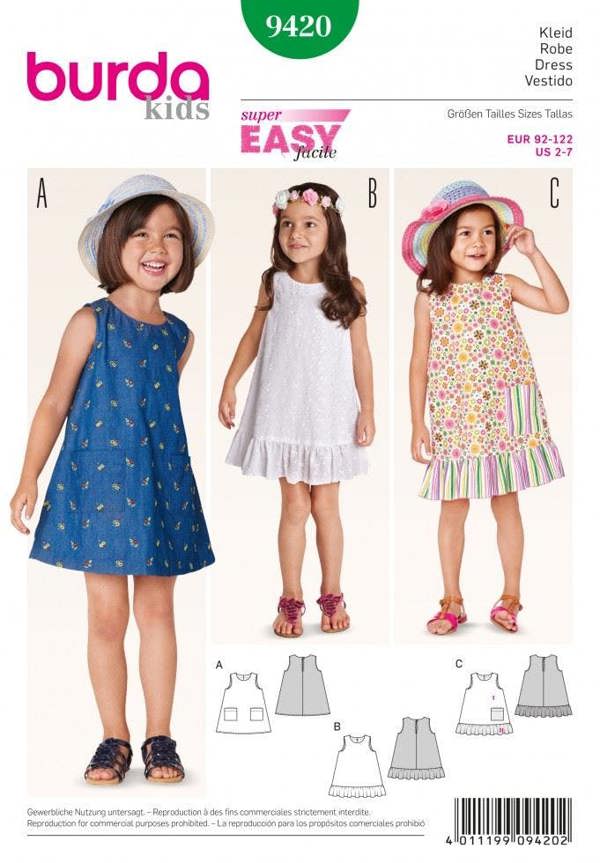 Burda Sewing Pattern 9420 Dresses For Kids and Babies, 2-7 Years - Easy
