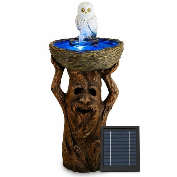 Gardenwize Solar Bird Bath – Owl Bird Bath Fountain with LED Lights & Battery Backup
