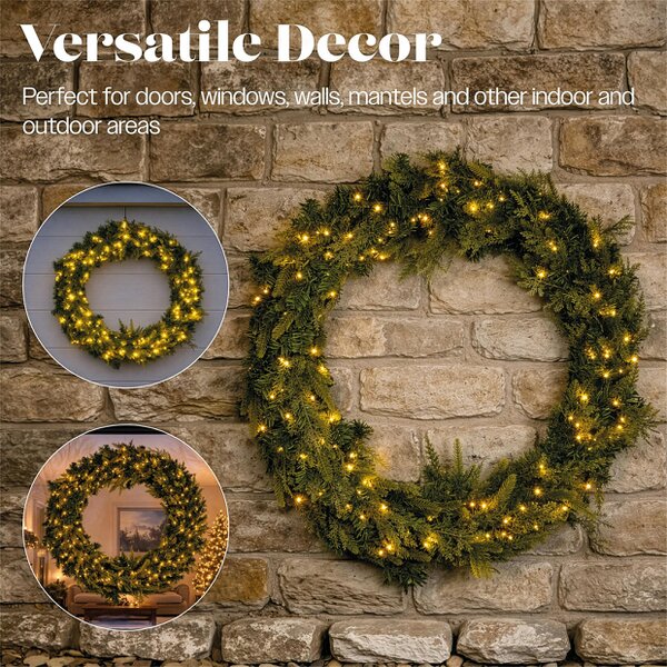 Scotts of Stow Xmas Haus 200 LEDs Warm White  Wreath Outdoor Decoration with Timer 94CM