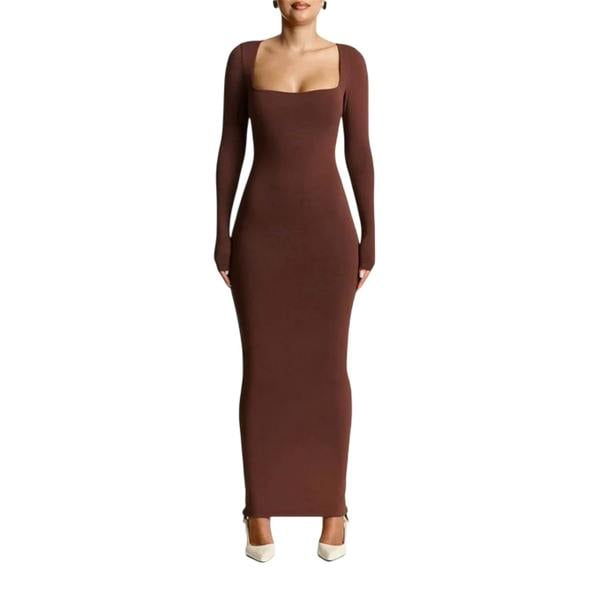 Ward Womens/Ladies Sculpt Polyester Square Neck Maxi Dress - Chocolate - 