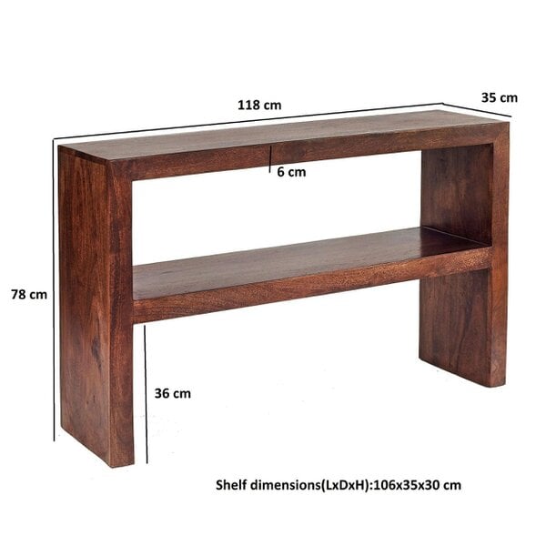 Wyld Haus Phuket Dark Mango Wood Console Table with Bottom Shelf