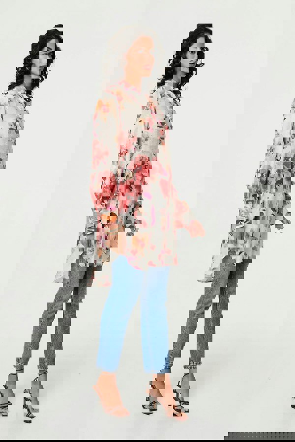 Pink | Floral Long Sleeve Longline Shirt Dress
