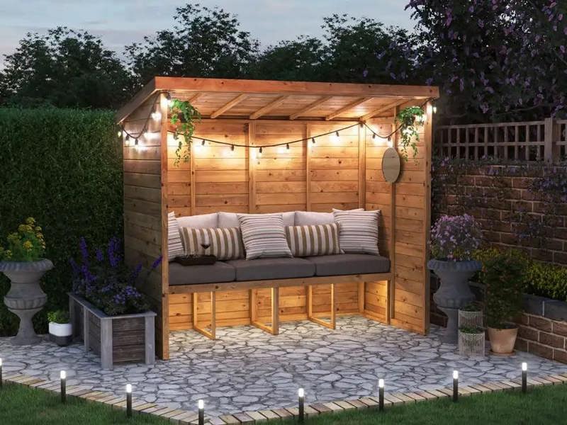 Dunster House  Garden Arbour With Pent Roof, W2.4m x D1.2m / W8' x D4', Pressure Treated, Apocallipo