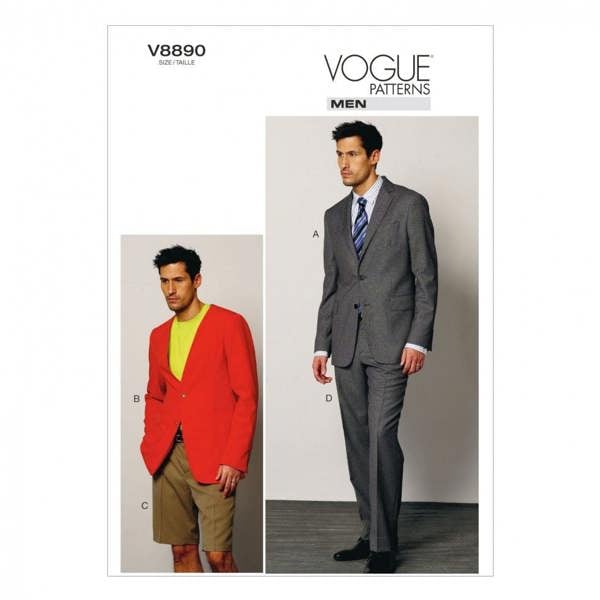 Vogue Sewing Pattern 8890, Jackets, Trousers, Shorts, Suits for Men, 34-36-38-40 - Advanced
