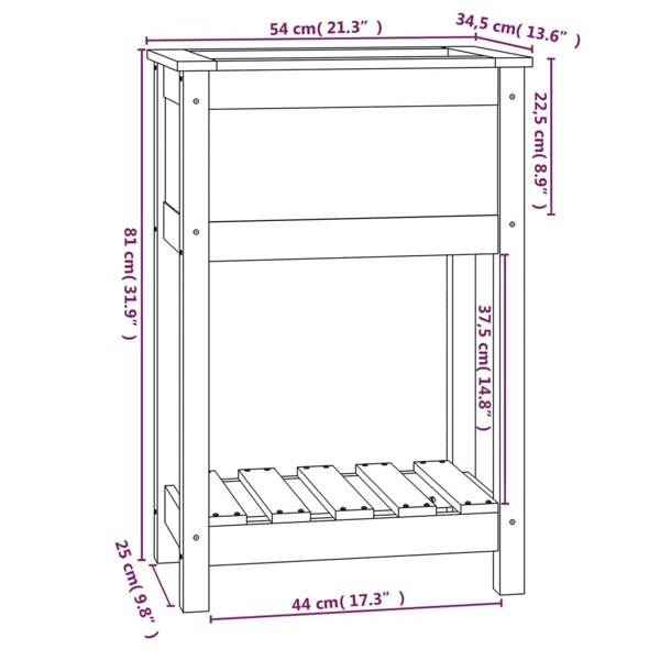 Berkfield Planter with Shelf Grey 54x34.5x81 cm Solid Wood Pine