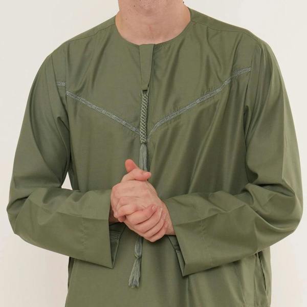 TT-008 - Men's Emirati Omani Arab Tassel Thobe - Olive - Thobez - 10