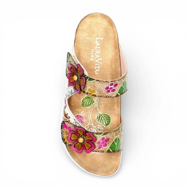 Laura Vita Brcyano 32 - Women's White Floral Leather Strappy Slipper