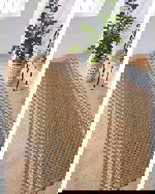 Jute Check Natural Rug Striped & Geometric Handwoven