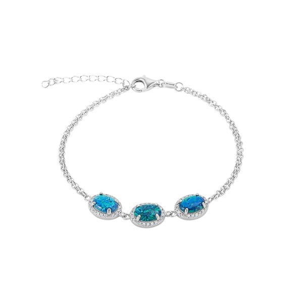 Spero London Sterling Silver Green Opal Halo Bracelet