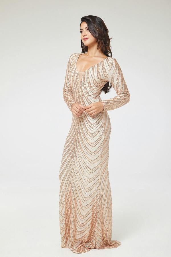 LuvForever Gold Long Sleeve Sequin Maxi Dress