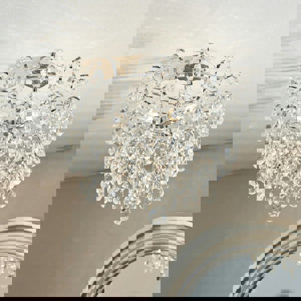 Decorative Flush Bathroom Ceiling 4 Light Fitting - Clear Glass Faceted Crystals