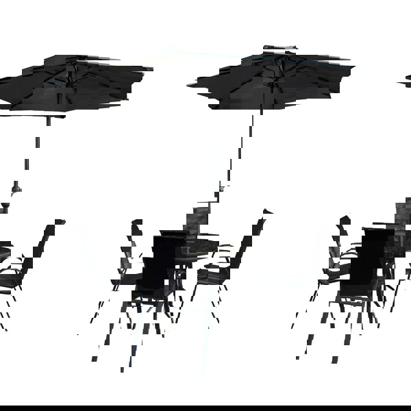 Samuel Alexander Outdoor 4 Person Round Glass Top Garden Dining Table & Chairs Set with Grey Havana Parasol