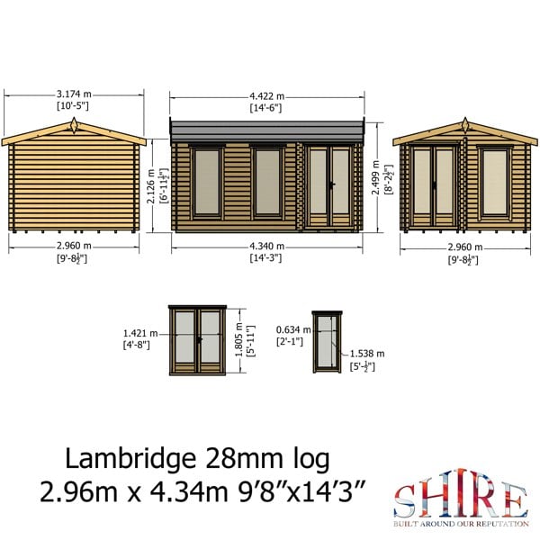 Shire 10x14 Lambridge Corner log cabin 28mm logs - Best Shed