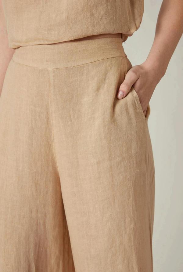 James Lakeland Sand Linen Wide-Leg Trousers