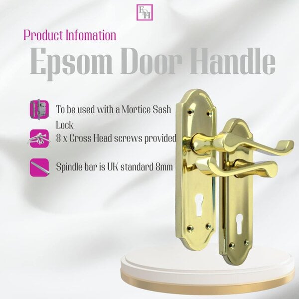 EDH Door Hardware Askworth Brass Plate Internal Lock Door Handles+ 3 Lever Mortice Sash Lock-170mm