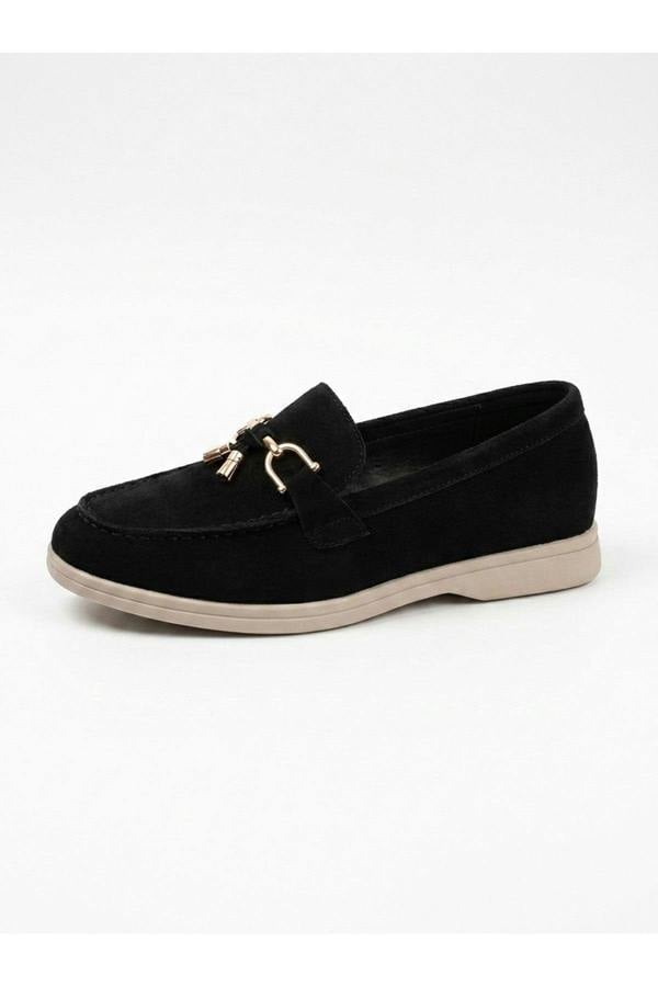 Camille Womens Suede Padlock Charm Loafers - Black