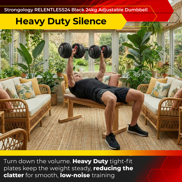 Strongology Relentless24 Home Fitness Single Adjustable Smart Dumbbell from 2.5kg up to 24kg Training Weights