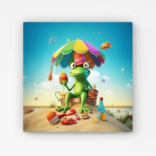 Warren Reed Frog On A Beach Holiday Canvas